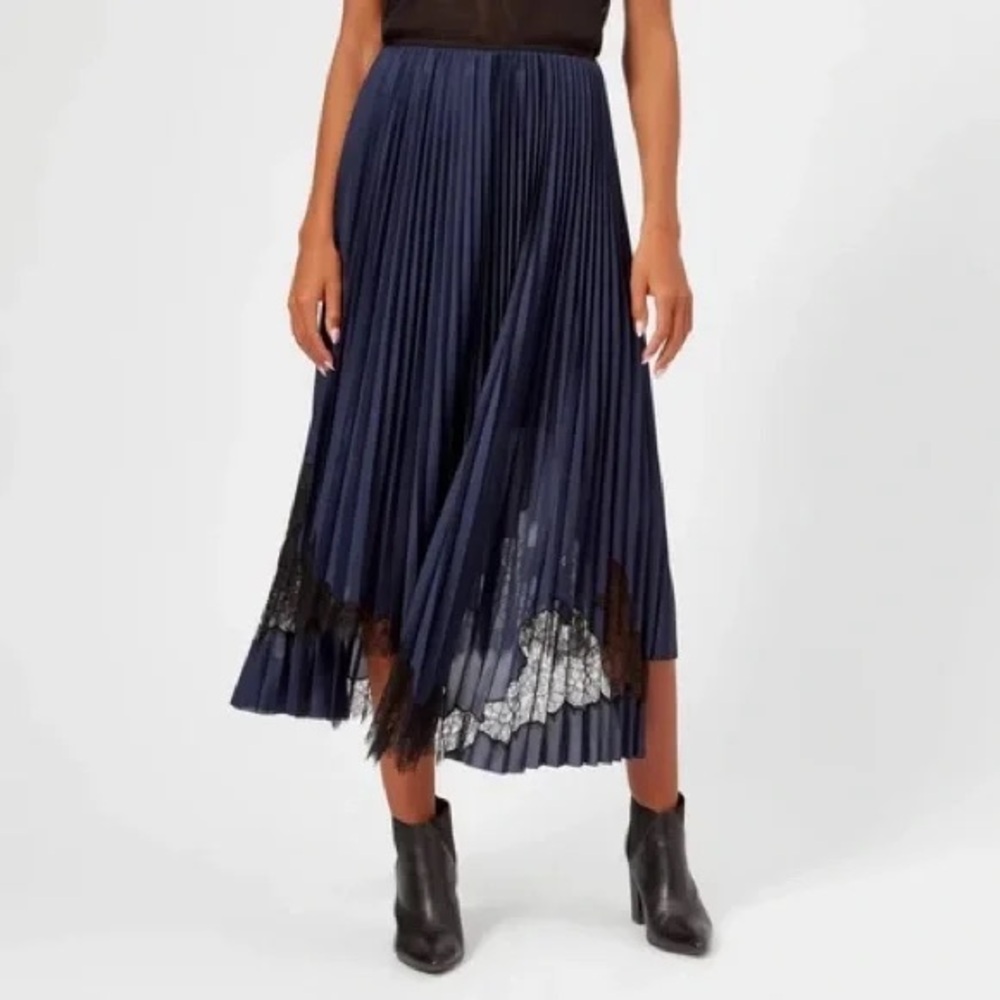 Helmut Lang | Pleated Lace Accents Asymmetrical Midi Skirt | Size M